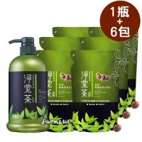 【茶寶 淨覺茶】茶籽碗盤蔬果洗潔液(瓶裝800ml x 1+補充包700ml x 6)+加贈衛浴清潔液500ml